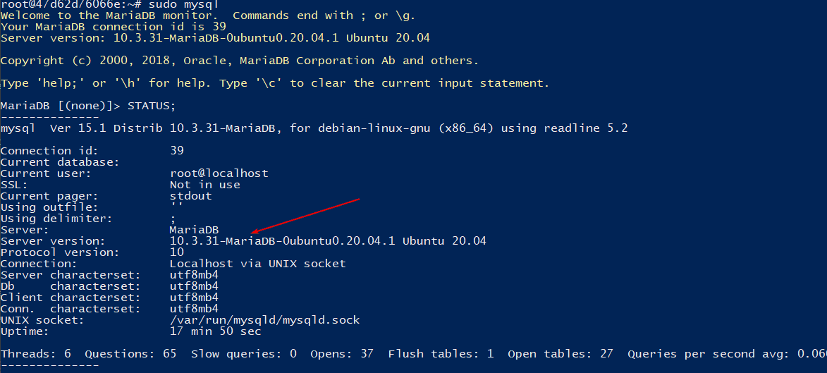 Command to show MariaDB or MySQL version
