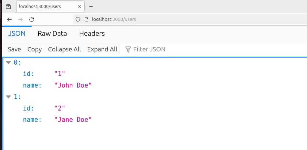 JSON Server Localhost port 3000