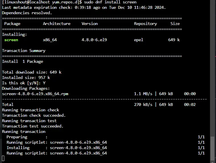 Install Screen on Almalinux 9