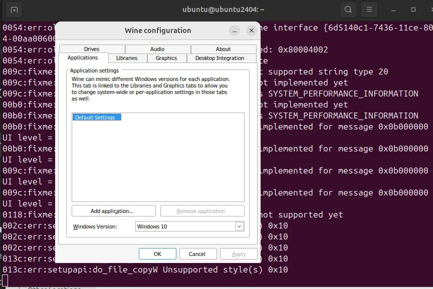Initialize Wine configuration