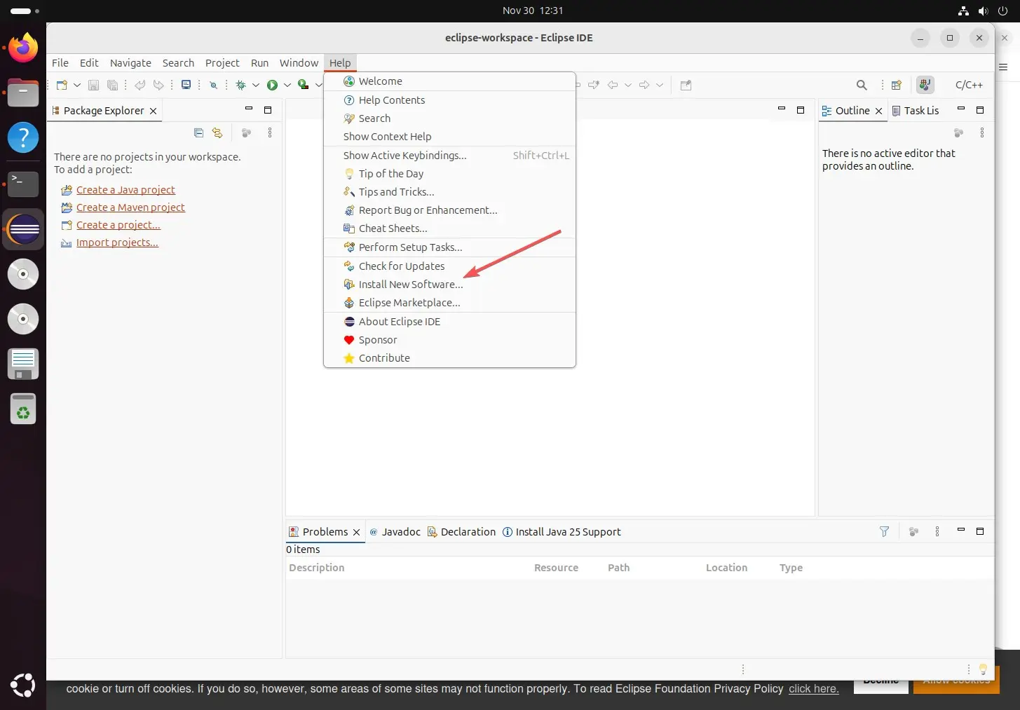 Install new software on Eclipse IDE