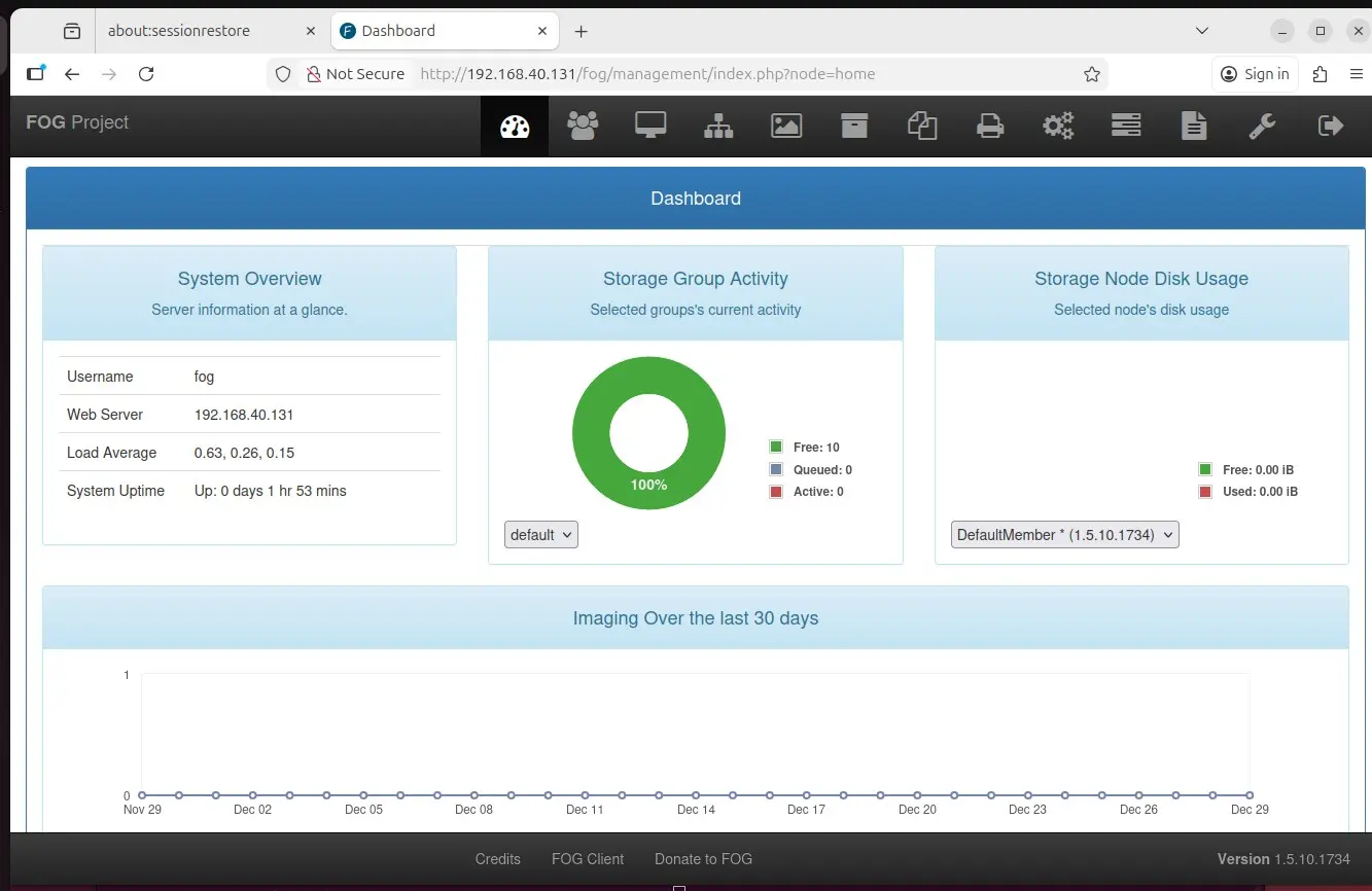 FOG Imaging network server GUI