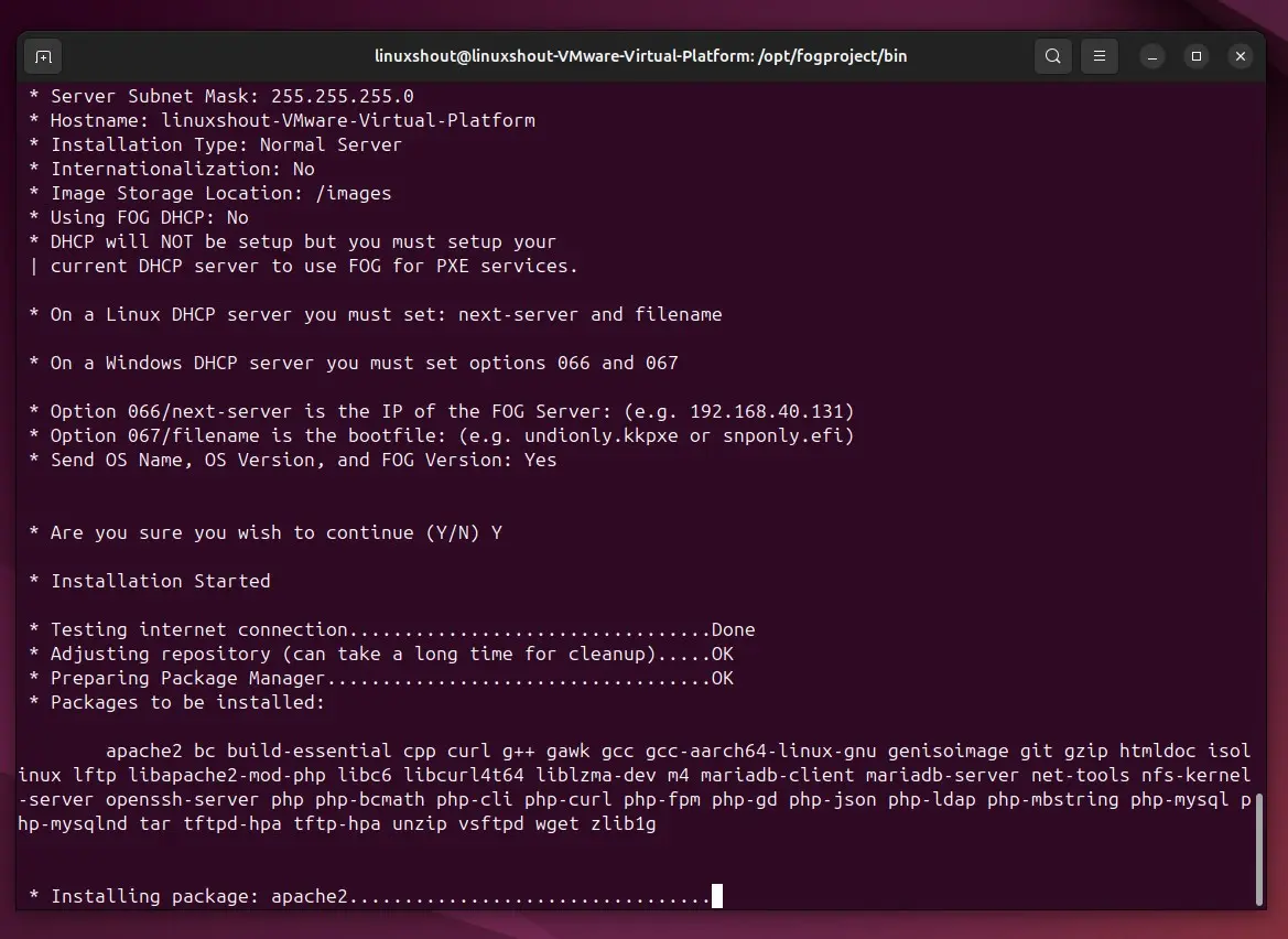 Installing Apache webserver for FOG