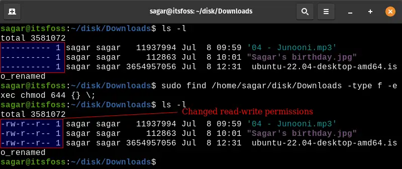 Changing read-write permissions of files