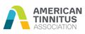 The logo for the american tinnitus association is a blue , green , and yellow logo.