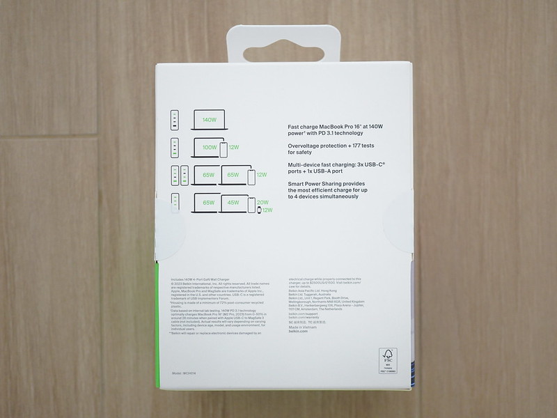 Belkin BoostCharge Pro 140W 4-Port GaN Wall Charger - Box Back