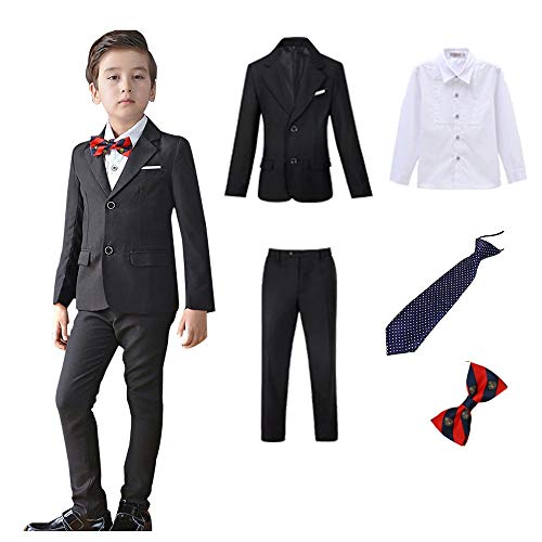 子供スーツ 男の子 子供フォーマル スーツ 男 110 120 130 140 150 160 卒業式 入学式 入園式 卒園式 結婚式 面接 発表会 細身 5点セット 七五三 喪服 B0132 Black 130