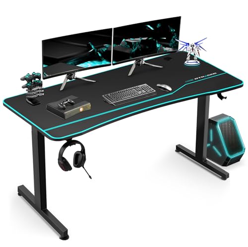GTRACING ゲーミングデスク パソコンデスク 「メーカー二年保証」 デスクマット付き 炭素繊維天板 モニターアーム対応 頑丈なフレーム安定 組立簡単 机 オフィスワークテーブル ゲームテーブル 作業机 幅140cm×奥行60cm 耐荷重100kg 新開発作品 T02 Blue