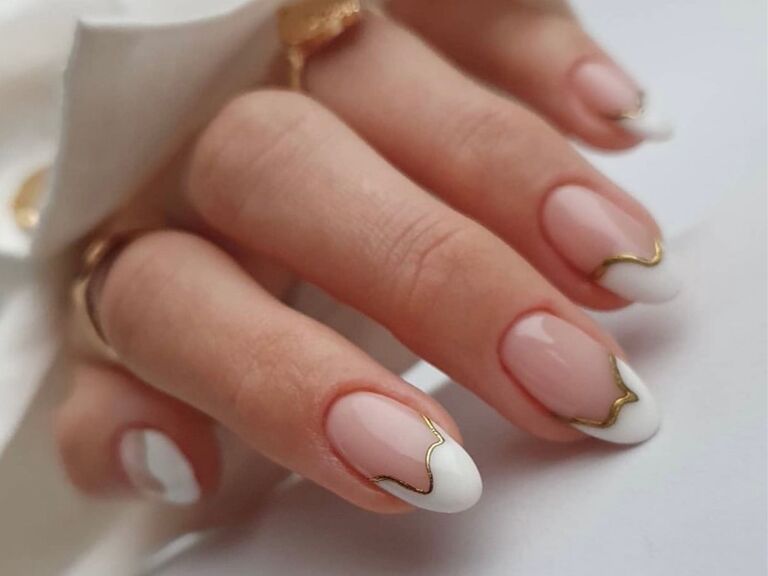 French manicure wedding nails with gilded edges