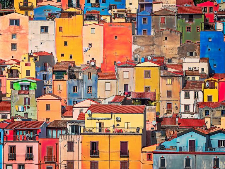 Colorful houses in the town of Bosa on Sardinia island