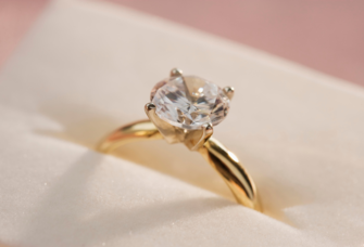 Close up of gold diamond engagement ring