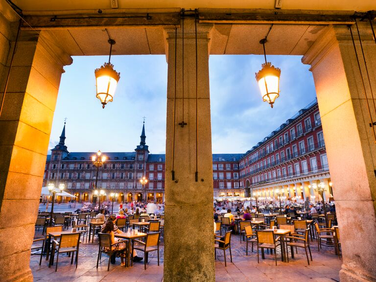 plaza mayor at dusk in madrid