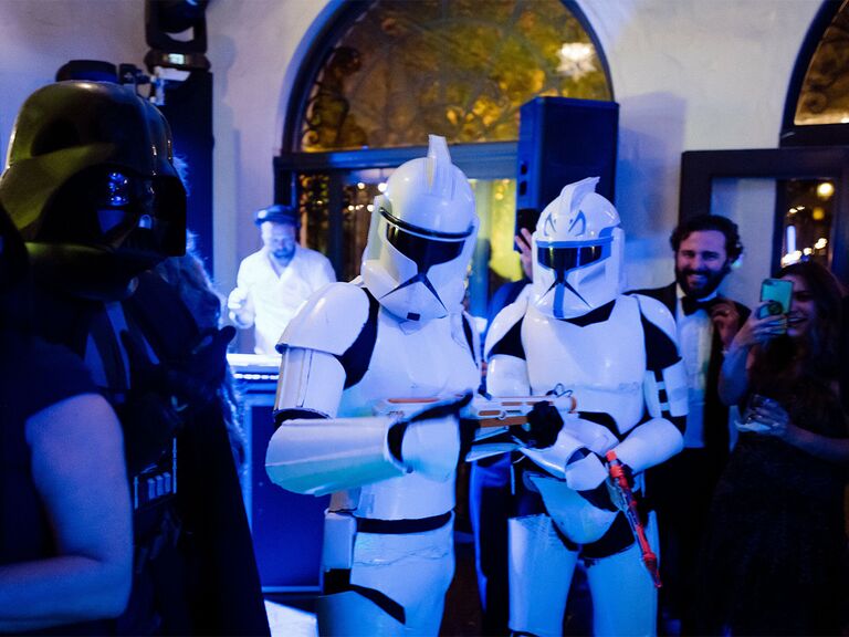 Storm trooper costumes at a Halloween wedding