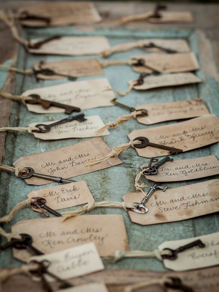 Vintage-style Halloween escort cards with keys