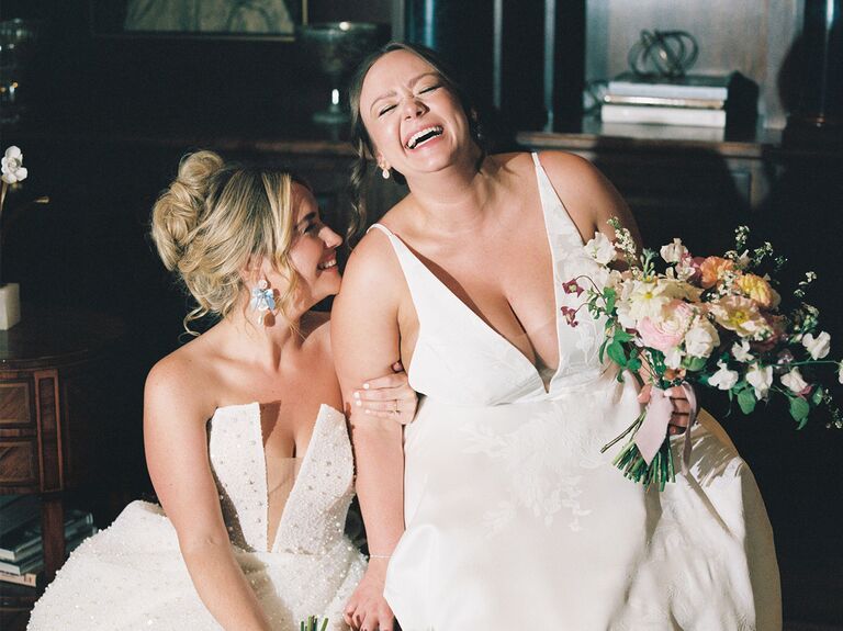 Two brides on their wedding day