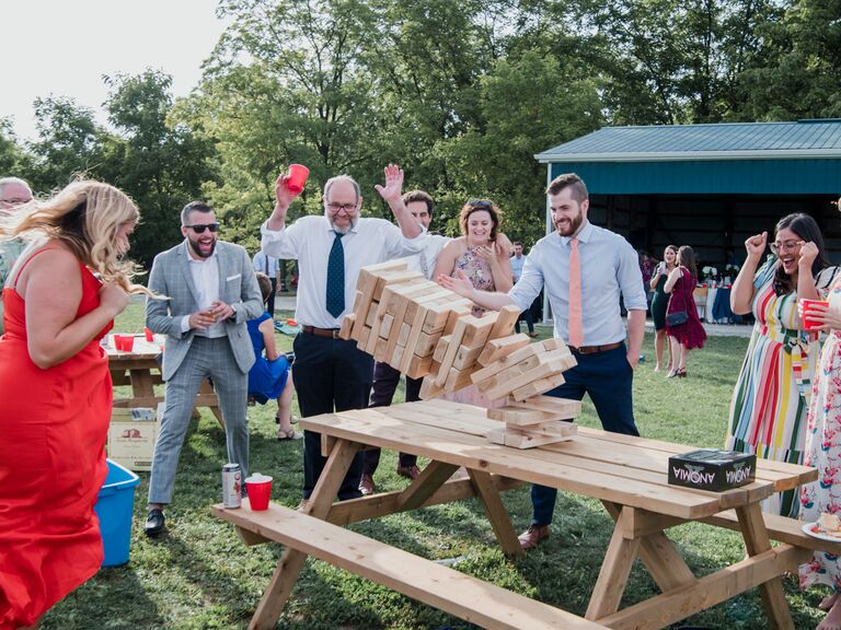 Wedding Guests Playing Giant Jenga