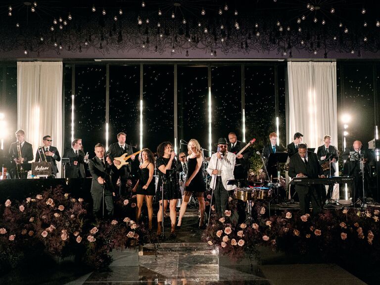 Dark stage decor at a Halloween wedding