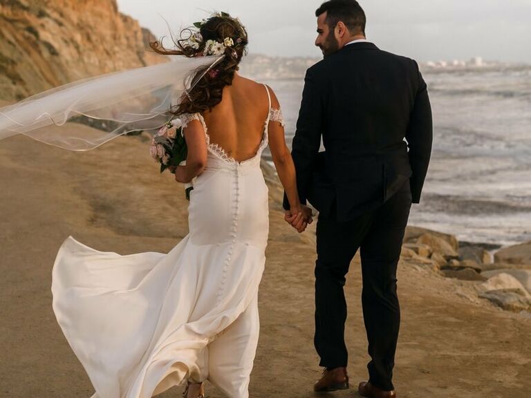 San Diego bride with her hair in a bohemian style for her wedding day. 