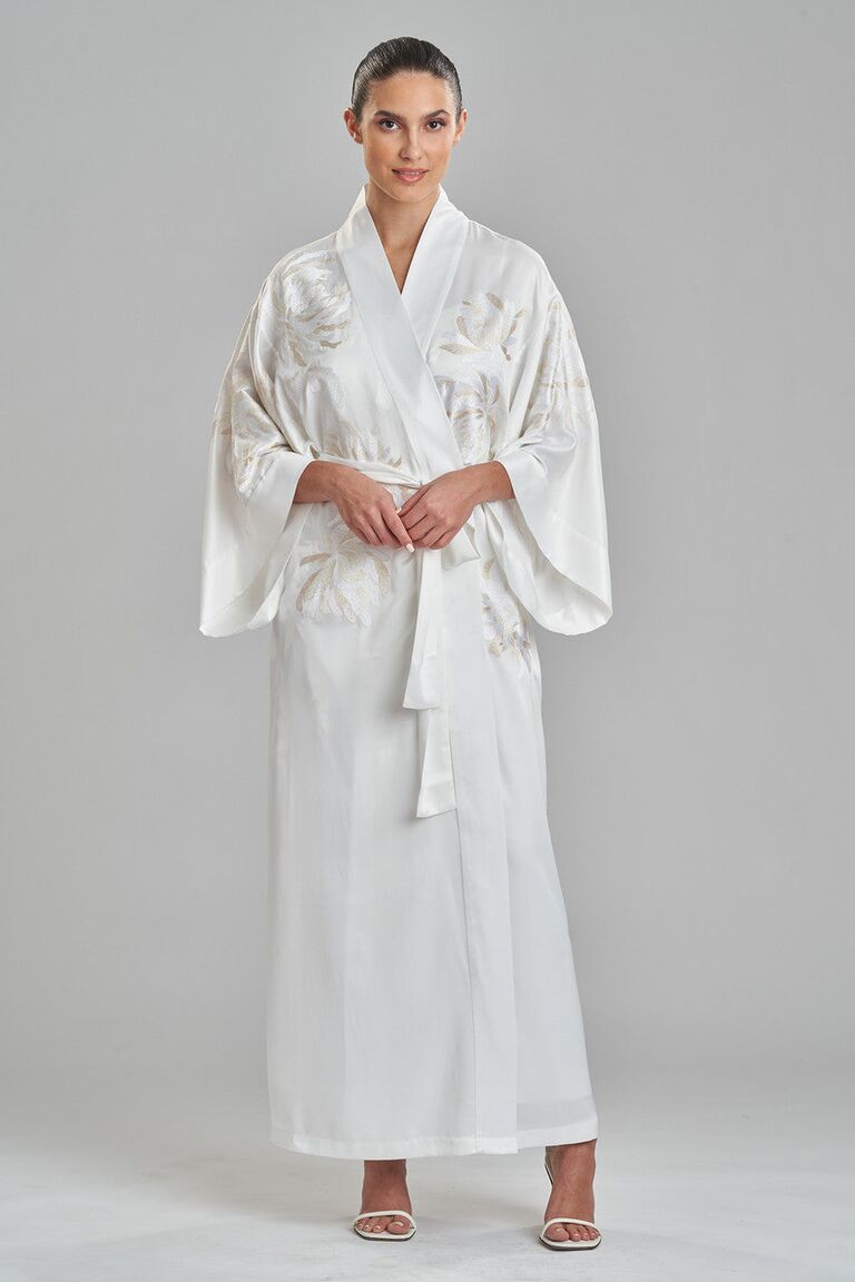 Floor length embroidered floral robe