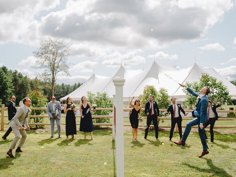 Wedding guests playing badminton