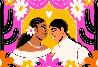 couple looking at each other illustration Camila Rosa for The Knot