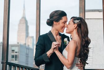 Two brides with medium-length hair