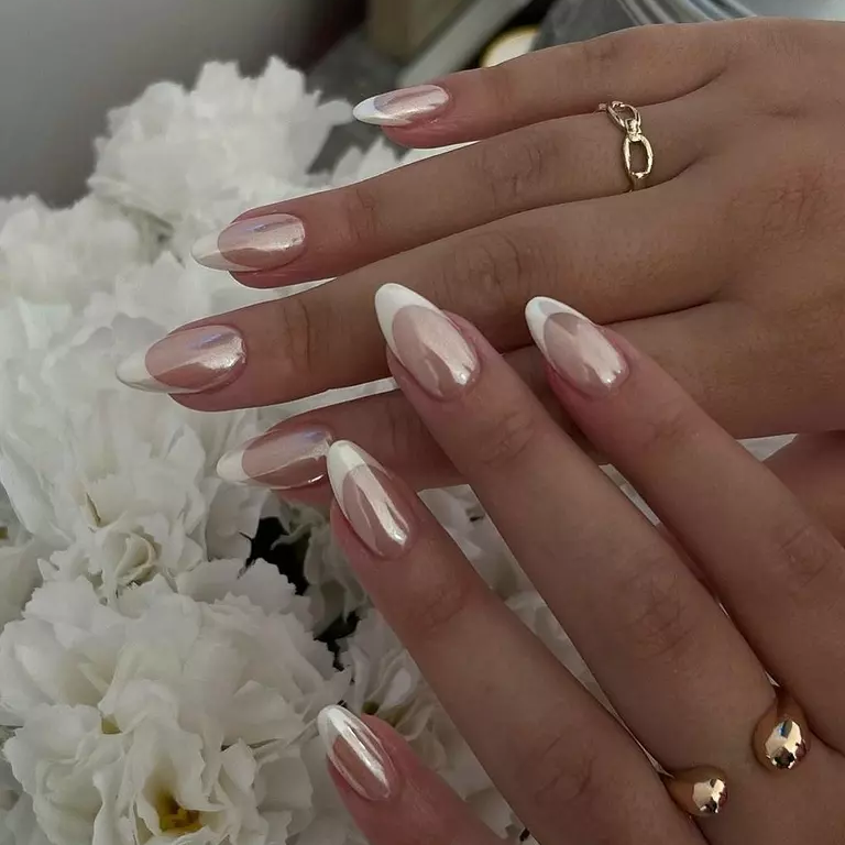 High-shine French manicure wedding nails