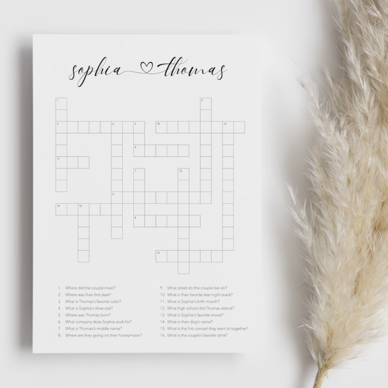 Custom Wedding Crossword Puzzle rehearsal dinner game