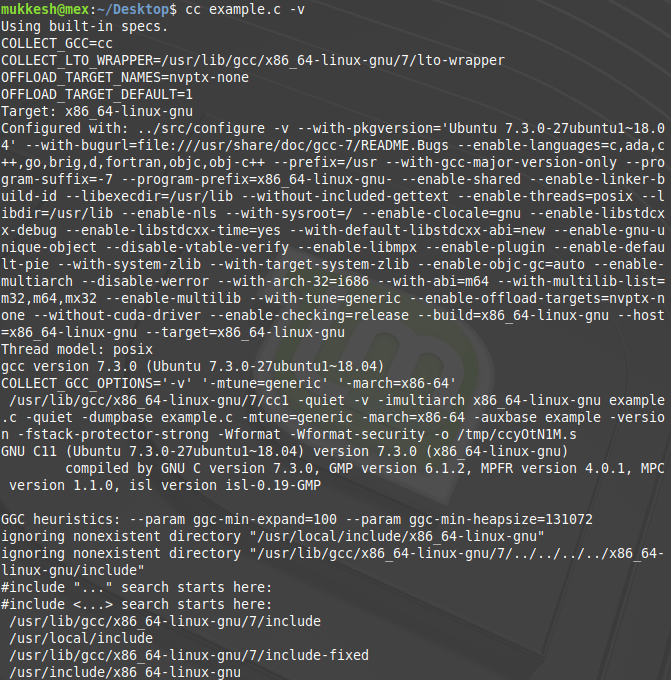 cc command with -v option