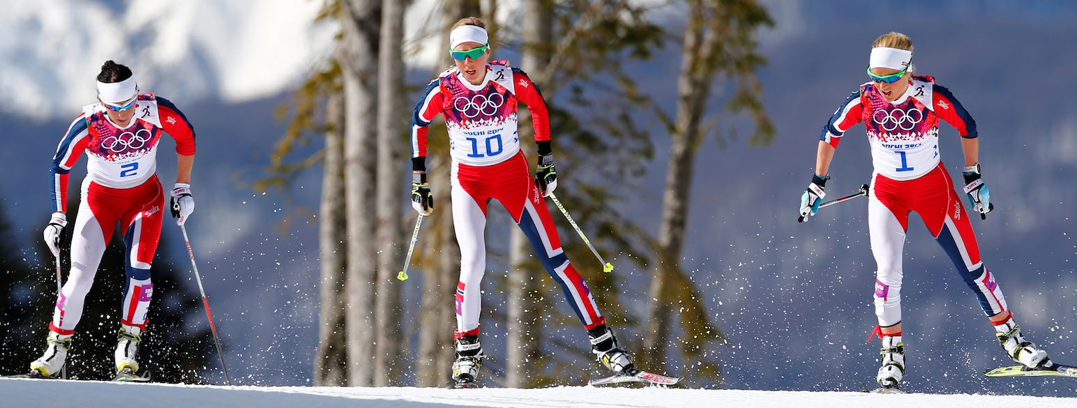 Marit Bjørgen, Kristin Størmer Steira og Therese Johaug under OL i 2014