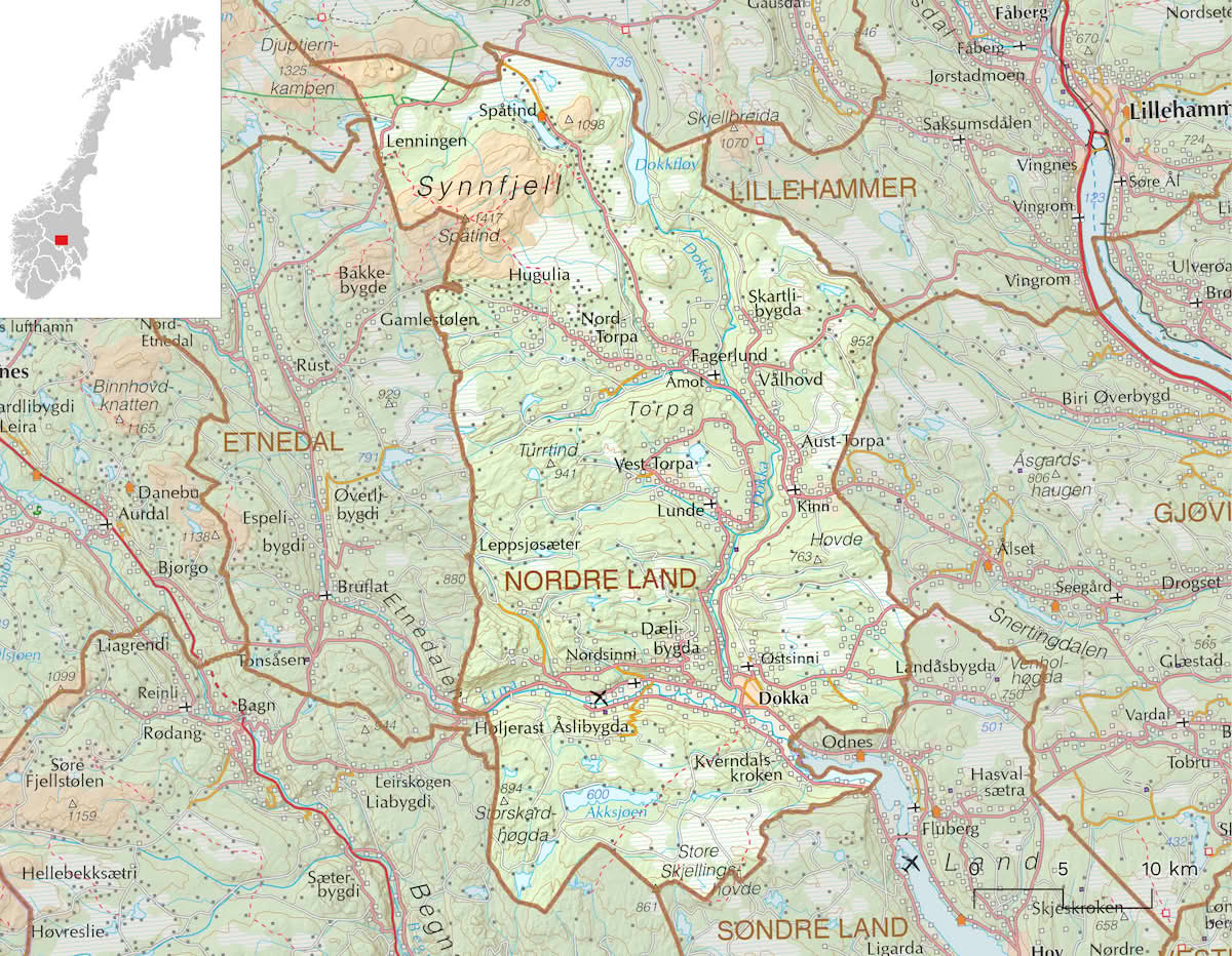 Kart over Nordre Land kommune