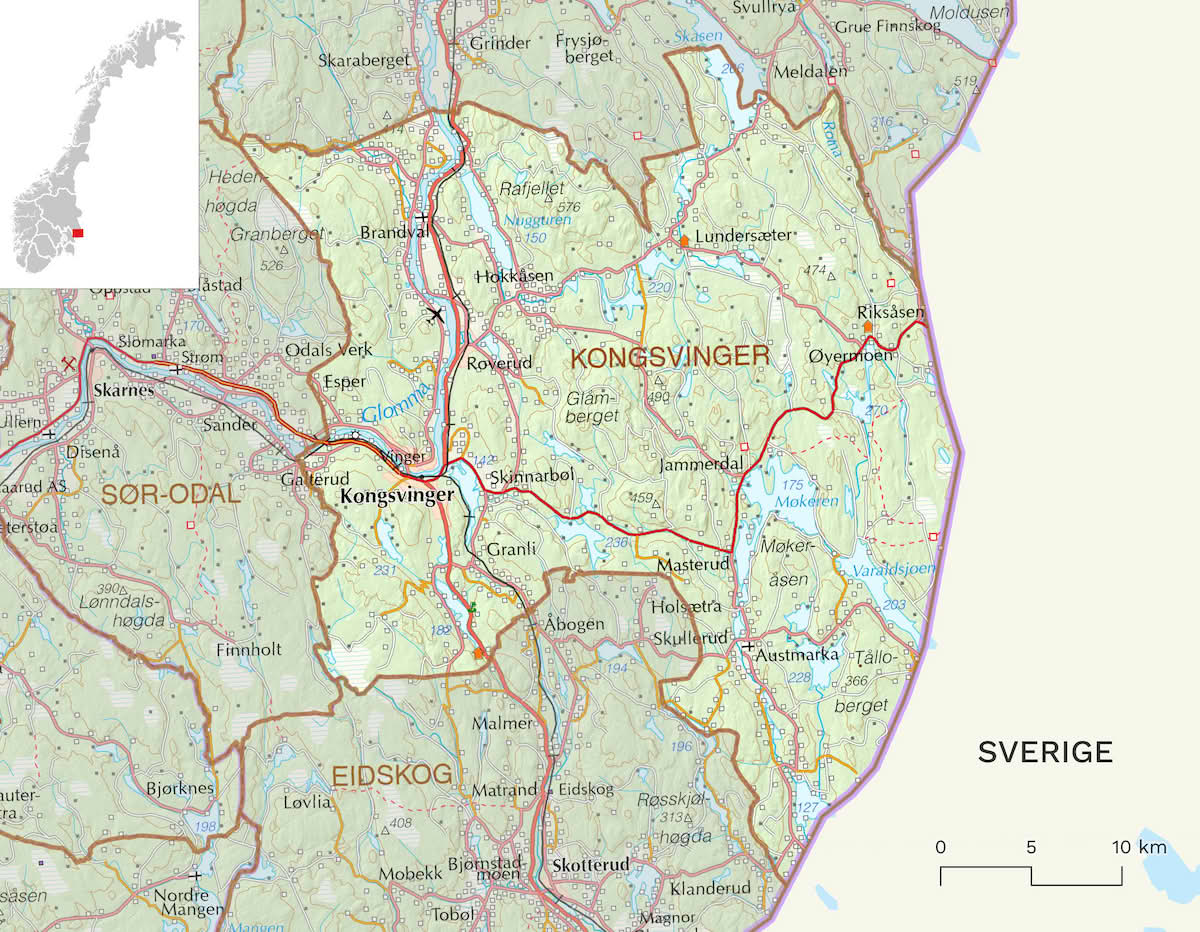 Kart over Kongsvinger kommune