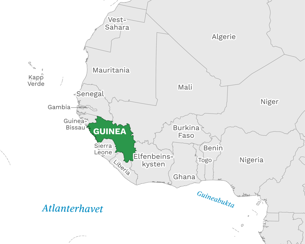 Plassering av Guinea med naboland rundt, kart