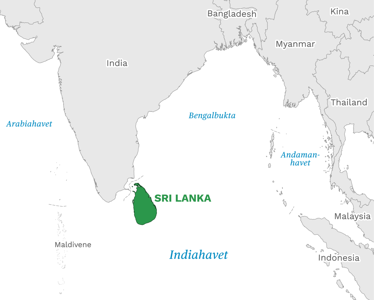 Plassering av Sri Lanka med naboland rundt, kart