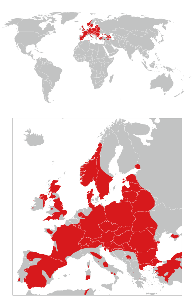 Verdenskart med utbredelse av hjort