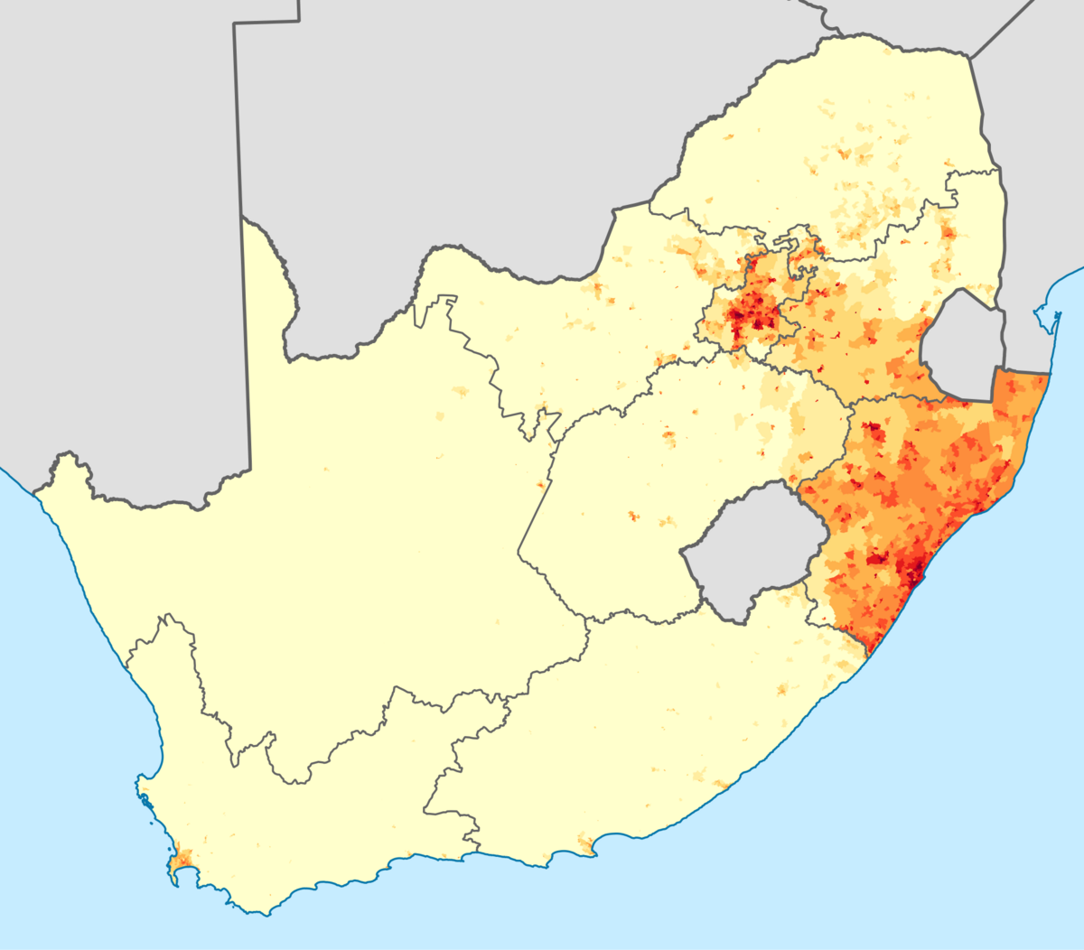 Tettleiken til folk som snakkar zulu i Sør-Afrika