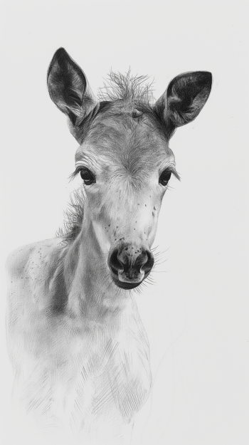 A beautifully illustrated foal gazes directly at the viewer, making this horse-themed artwork a captivating phone wallpaper choice.