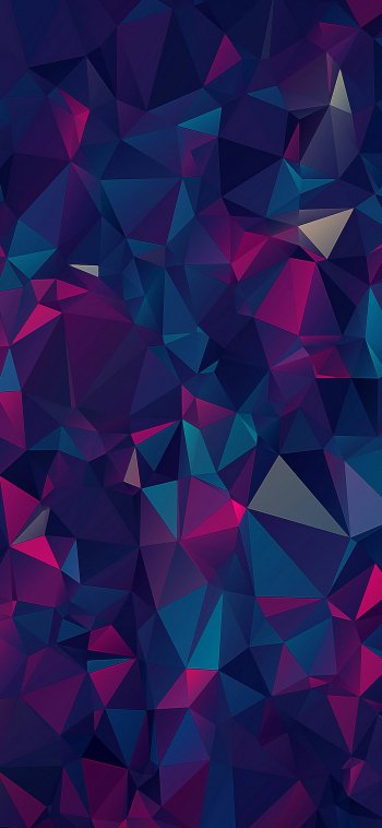 Abstract geometric phone wallpaper featuring a colorful pattern of polygons in shades of blue and purple.