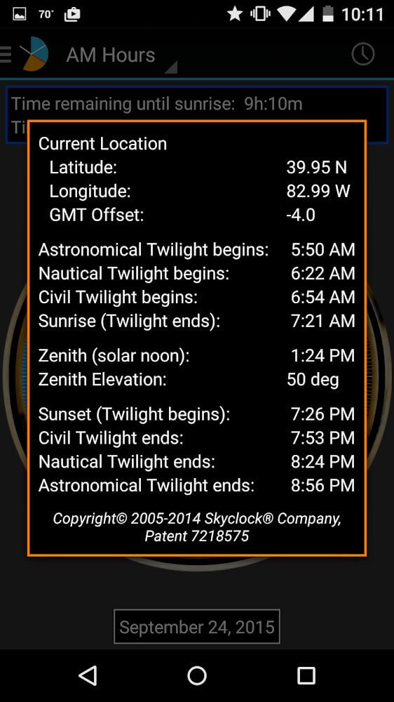 Skyclock – The sunrise/sunset twilight calculator!
