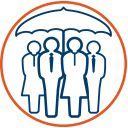 People under umbrella icon for insurance IT support