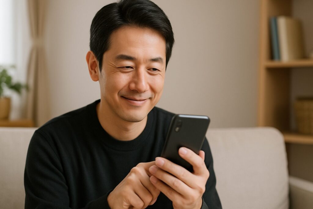 サンクスダイレクトの5chの口コミをスマホで見る男性