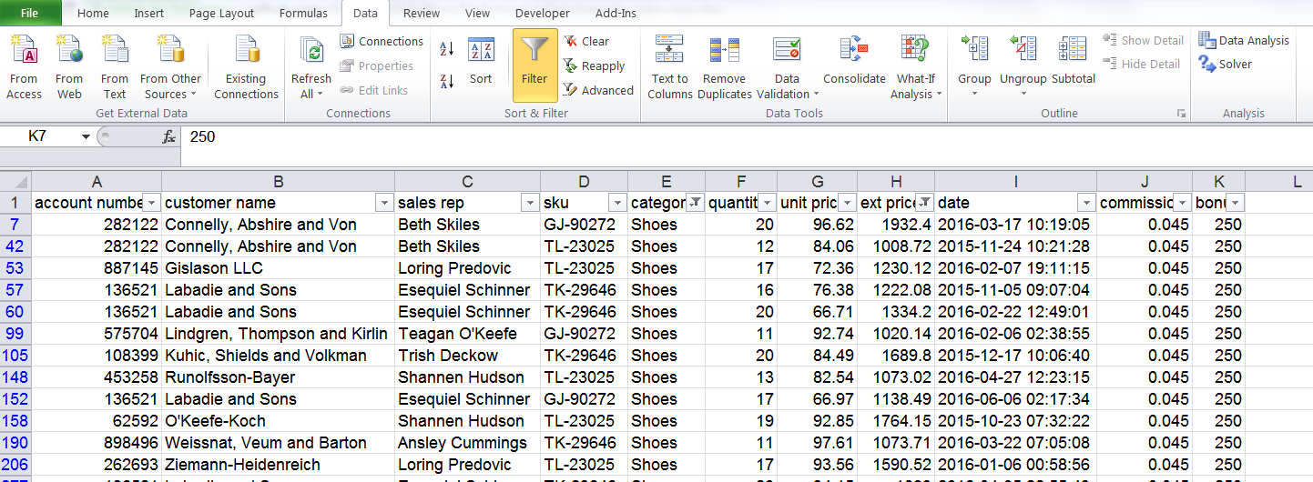 Sample Excel Auto Filter