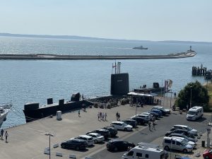 Submarine in Sassnitz city harbor on the island of Rügen, Germany