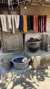 Yarn from cotton and natural dyes, raw materials for making Lombok songket, typical Lombok cloth.
