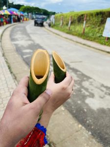 Tea served in hollow bamboo cups