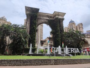 Grand entrance of Galleria Shopping Center, Powai, showcasing its modern architecture and inviting ambiance.