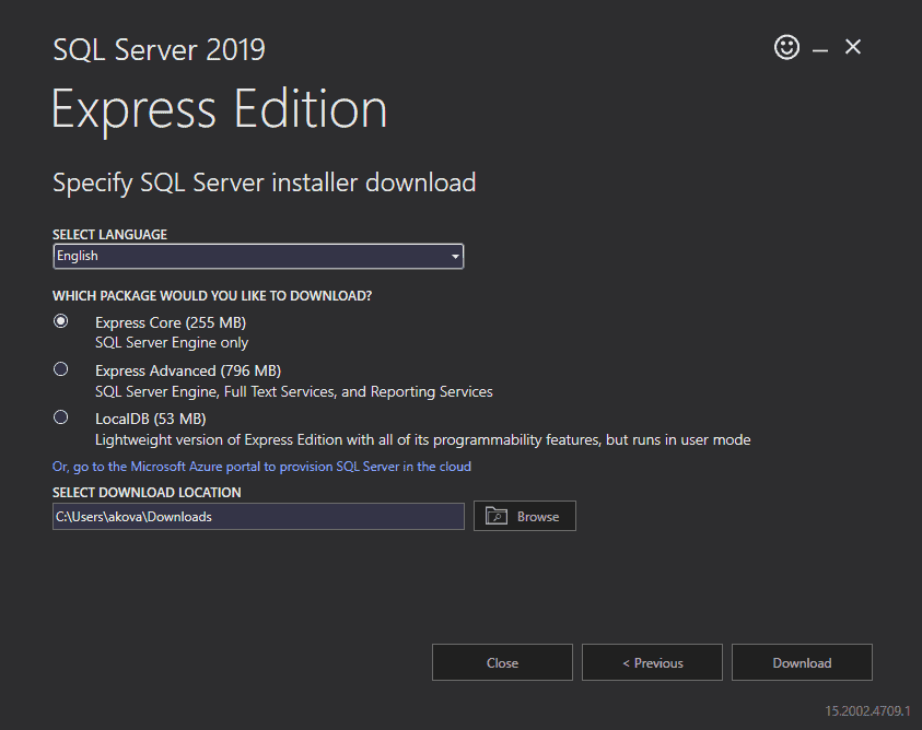 SQL Server Express download media installation