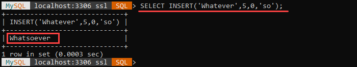 An example of the INSERT string function.