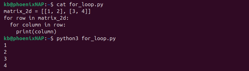 Python nested for loop output