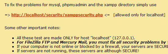 XAMPPセキュリティ対策画面へのリンク XAMPPセキュリティ対策画面へのリンク